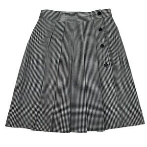 Vintage 90s Black‎ White Houndstooth schoolgirl Skirt pleated wrap midi preppy